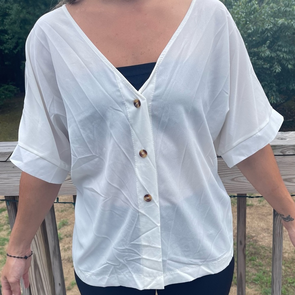 Cute white sheer button up top.